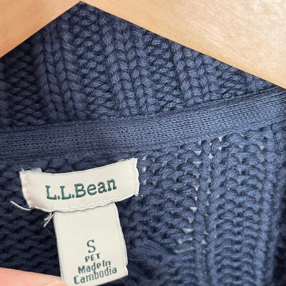 L.L. Bean Cable Knit Cardigan Sweater Womens SP Navy Full Zip Cotton Fisherman - Picture 4 of 9